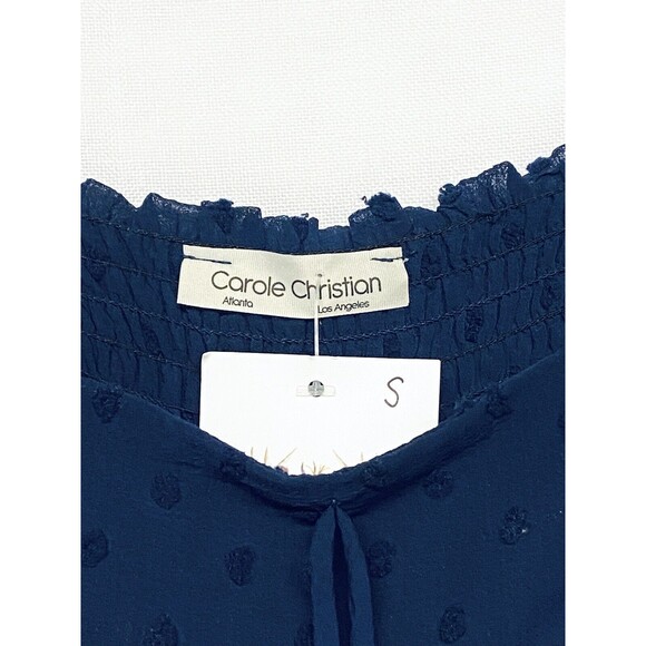 New Carole Christian Navy Lined Maxi Dress Spaghetti Strap Embroidered Dot Small - Picture 3 of 6